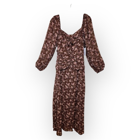 ASTR The Label Brown Floral Ruched Maxi Dress Puff Sleeve Romantic Small NWT - Picture 3 of 11